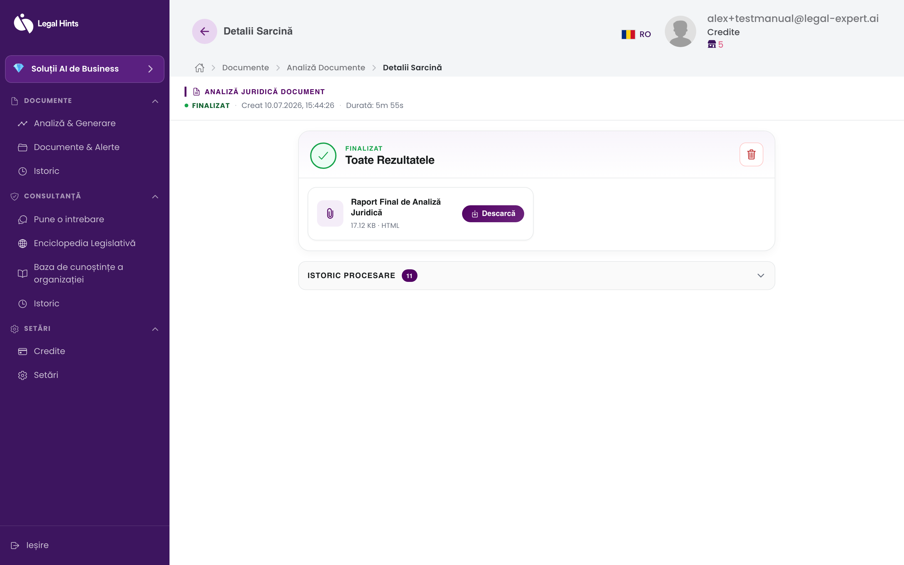 Raportul de analiză finalizat, disponibil pentru descărcare
